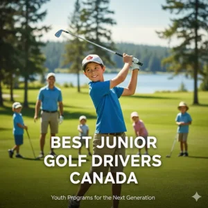 A young golfer at a Canadian junior golf program practicing with a lightweight driver, part of a guide on the best golf drivers in Canada for youth.