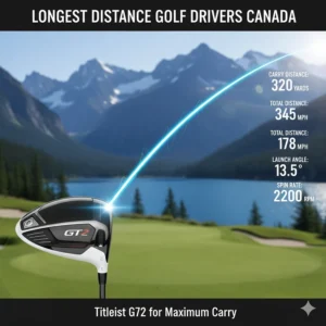 Graphic showing ball flight data and distance metrics for the Titleist GT2, one of the best golf drivers in Canada for maximum carry.