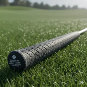 Close-up illustration of high-traction golf grips suitable for the variable humidity and damp mornings of Canadian golf seasons.