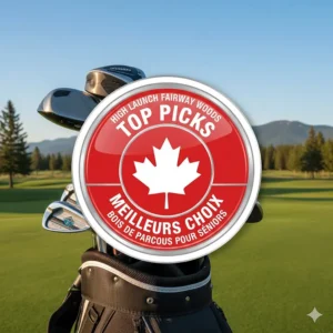 Graphic featuring the best high launch fairway woods for seniors available in the Canadian market.