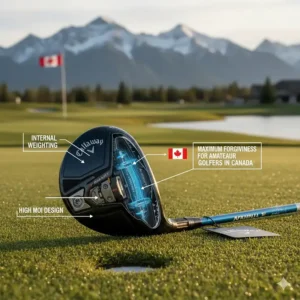 Illustration of the internal weighting and high MOI of the Callaway 3-wood, providing maximum forgiveness for amateur golfers in Canada.
