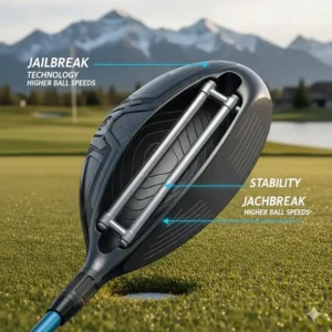 Close-up illustration of Callaway 3-wood Jailbreak technology providing stability for Canadian golfers seeking higher ball speeds.