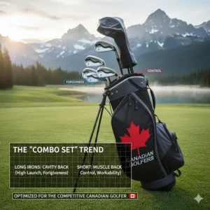 A mixed set of irons featuring cavity back long irons and muscle back short irons for a balanced Canadian golf game.