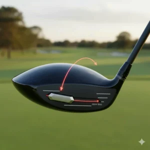 Illustration of the draw-bias setting on the most adjustable golf drivers, showing heel-side weighting to help golfers fix a slice.