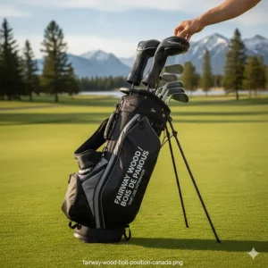 A premium golf bag featuring bilingual labeling for Fairway Wood and Bois de parcours, optimized for the Canadian market.