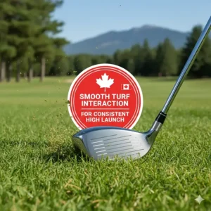 Illustration showing smooth turf interaction of a senior fairway wood, ideal for varied Canadian golf course conditions.