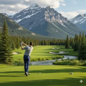 High-lofted fairway woods being played at Banff Springs Golf Club, Alberta, highlighting distance control in mountain air.