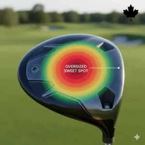 Heat map of an oversized sweet spot on an easy to hit fairway wood to help Canadian golfers with off-center hits.