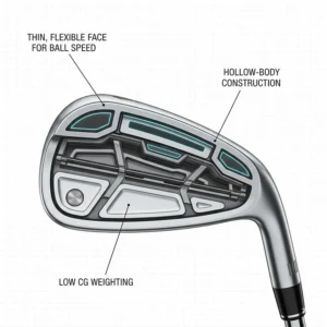 Illustration of the hollow-body construction found in modern game improvement irons to increase ball speed.
