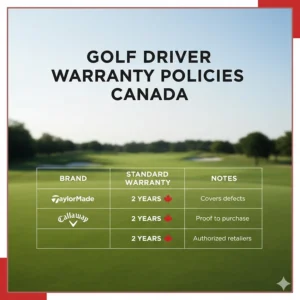 Comparison of golf driver warranty policies in Canada for TaylorMade, Callaway, and Titleist brands.