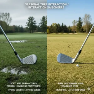 Comparing how hybrids vs long irons interact with soft Canadian spring turf and firm summer conditions.