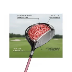 Technical diagram of a carbon fiber clubhead design, a key feature in women's drivers lightweight Canada golfers use to improve distance.
