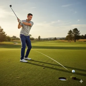 Visualizing the low-trajectory stinger shot path achievable with a utility hybrid on a firm fairway.