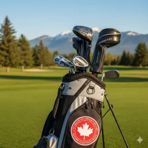 Close-up of a premium golf bag in Canada containing high launch fairway woods specifically fitted for senior players.