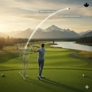 Illustration of a smooth swing path for maximizing distance with easy to hit fairway woods on a par 5.