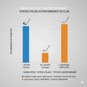 SEO chart comparing optimal swing speeds for hybrids vs long irons to help players choose the right equipment.