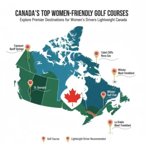 Map of Canada highlighting premier golf destinations where women's drivers lightweight Canada equipment excels in varied elevations.