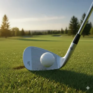 A 52 degree gap wedge positioned for a full approach shot on a manicured bentgrass fairway, ideal for Canadian course layouts.