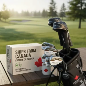 Illustration representing "Ships from Canada" to highlight no-duty costs on iron sets under 600 CAD.