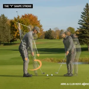 Illustration of the Y shape formed by arms and shoulders, maintained throughout a pitching wedge for chipping stroke.