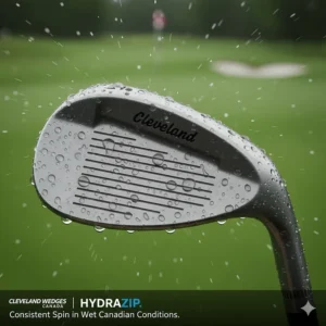 Cleveland wedges HydraZip technology for consistent spin in wet Canadian spring and autumn golf conditions.