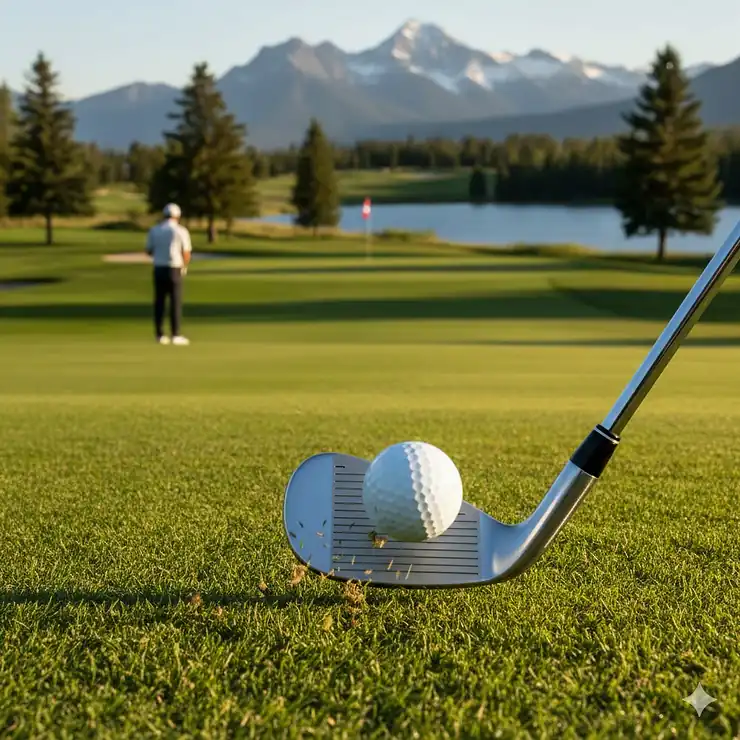 A golfer using a Cleveland RTX 6 ZipCore wedge on a premium Canadian golf course fairway. High-performance golf clubs for the Canadian market.