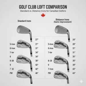 Comparison chart showing loft angles of standard irons versus game-improvement distance irons.