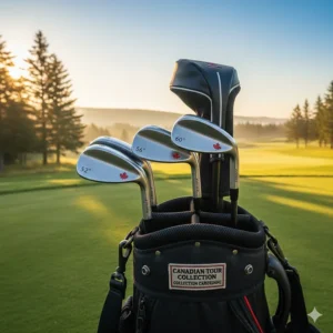 Close-up of golf wedges with a subtle maple leaf icon, representing top wedge set recommendations for the Canadian market.