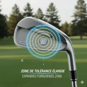 Technical diagram of a super game improvement iron face showing an expanded sweet spot for high handicap players.