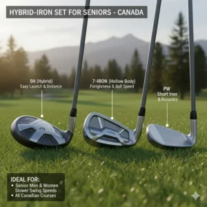 Layout of a combo golf set featuring hybrid irons for seniors, ideal for Canadian senior men and women.