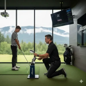 A professional club fitting session for Mizuno irons at a Vancouver golf facility.