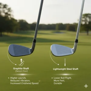 Illustration comparing senior-flex graphite shafts to lightweight steel shafts for Canadian golfers.
