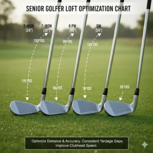 A loft gapping chart for senior golfers to optimize distance between clubs in an iron set.