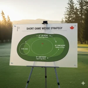 Diagram showing which wedge to choose (52, 56, or 60) based on proximity to the pin for better scoring in Canada.