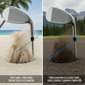 Comparison of how high bounce wedges perform in soft resort-style sand versus firm Canadian clay-base bunkers.