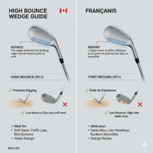 A bilingual English and French infographic explaining High Bounce (Fort Rebond) for Canadian golfers.