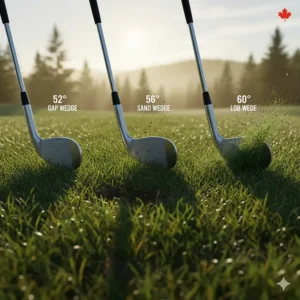 Comparison of how 52, 56, and 60 degree wedges interact with thick bluegrass rough commonly found on Ontario and BC courses.