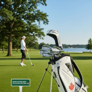 Illustration of lightweight distance irons designed for women golfers on a lush Ontario golf course.