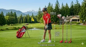 A visual guide showing where a junior golf club should reach on an 8 year old (waist height) to ensure the perfect fit for Canadian juniors.