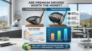 Infographic comparing standard vs. high-end clubs to show how premium drivers worth the money offer better longevity and CAD value.