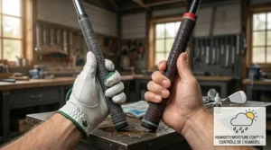 Bilingual golf grip size chart in inches and centimeters comparing standard, midsize, and jumbo sizes for Canadian golfers.