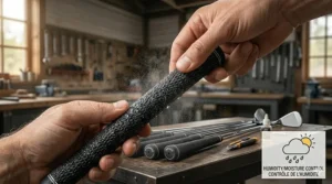 Photorealistic hand measurement guide showing how to determine correct golf grip size between standard and midsize.