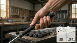 Relaxed bare hand on a soft midsize golf grip illustrating joint relief and reduced tension for golfers with arthritis.