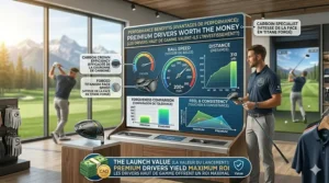 Launch monitor data display showing increased ball speed and forgiveness, proving these premium drivers worth the money for serious golfers.