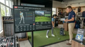 Top-down view of a golfer’s eye alignment over a putter, showing the precision required for a complete putter fitting within a golf club fitting guide.