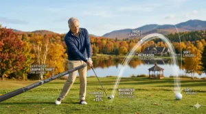 An educational guide explaining the benefits of "Senior Flex" (A-flex) graphite shafts for players with moderate swing speeds.