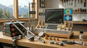 Technical drawing of a steel shaft's flex profile and structural integrity for high-impact swings.