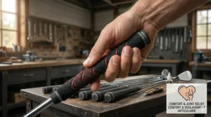Close-up of textured cord golf grips with water droplets highlighting moisture control for humid or rainy Canadian golf seasons.