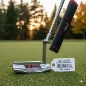 Close-up of the Wilson Harmonized M1 blade putter with a jumbo grip, a top-rated putter for beginners under 100 CAD available at Canadian retailers.