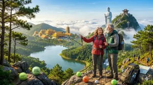 A premium box of distance golf balls for seniors with English and French Canadian labeling.